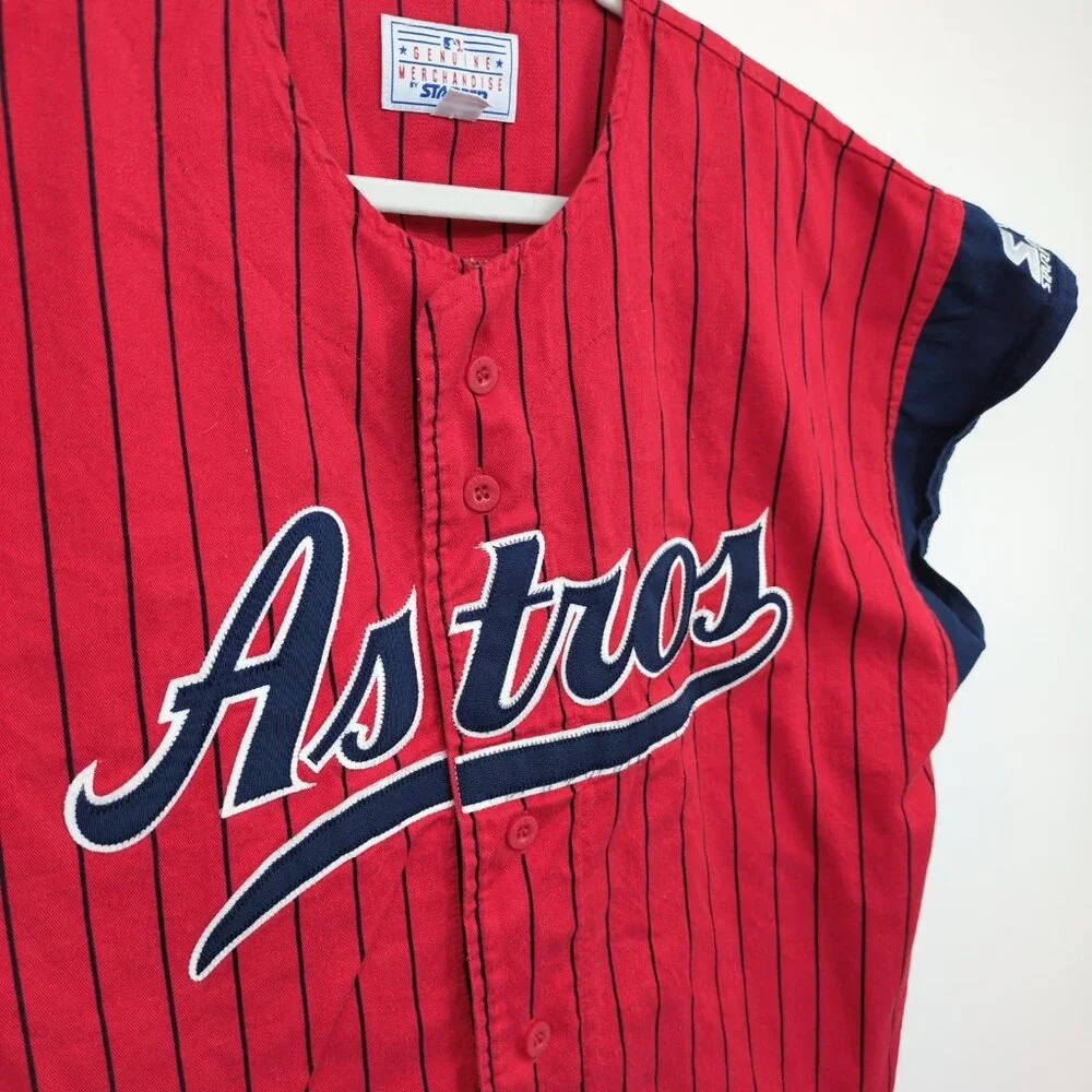 Vintage 90s Starter Houston Astros Red‎ Pinstripe Jersey Size M MLB Genuine - Picture 3 of 9